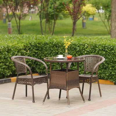AYIJIE | Outdoor Rattan Balcony Tea Table and Chairs Set Round Table
