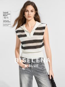BEIQIANI | Striped Lyocell Knitwear With Polonaissance And Lace Details