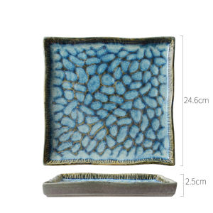 Japanese-Style Relief Rectangular Sushi Plate European-Style Retro Kiln Baked Square Steak Plate Snack Plate Household Dinner Plate Plate Dish