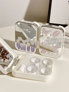 Fancy Mirror Contact Lens Case Butterfly Leak-Proof Portable Colored Contact Lenses Case Double-Joint Partner Storage Box Multi-Piece Suit