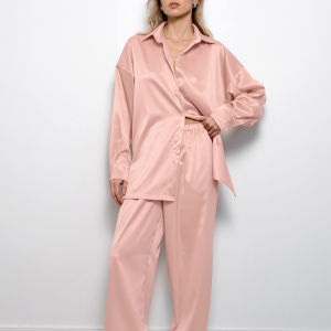 Hiloc Pakaian Rumahan ผู้หญิงทรงหลวมชุดนอนแขนยาวใส่อยู่บ้านกางเกงขายาวทางการสำหรับสตรีฤดูใบไม้ร่วง