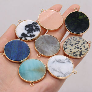 Natural Stone Pendants Gold plated Lapis Lazuli Amazonite for Jewelry Making Diy Women Necklace Earrings Gifts 35mm