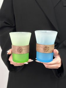 Zhendish Niche Style Gradient Green Vertical Grain Glass Household Drinking Cups Fancy Accessible Luxury Coffee Cup Cool Drinks Cup