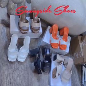 Dép nữ cao gót đúp vuông 9p quai bản chéo da mềm phối màu đa dạng - G44