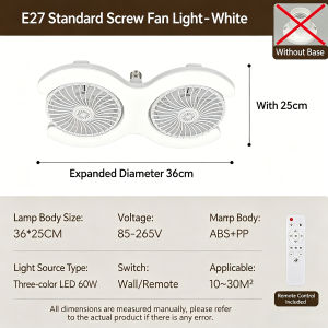 Double Head E27 Ceiling Fan Light with Remote Control Adjustable Angle and Silent Design Suitable for Bedrooms and Living Rooms