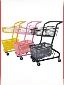 Pink Double Layer Shopping Cart Small Pushcart Street Vending Mini Convenience Store KTV Beer Cart Plastic Material Adult Use