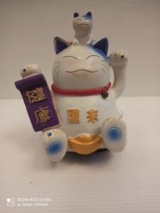 แมวกวักแม่ลูก ฐานหมุนพร้อมมีเสียงเพลง ขนาด11*10*15 ซม.