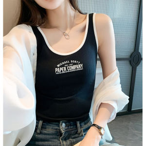 AMILUCK | White Printed Mini Strap Vest Womens Sleeveless Top Design Sensation Outerwear Inner Match Beautiful Back Short Base Layer