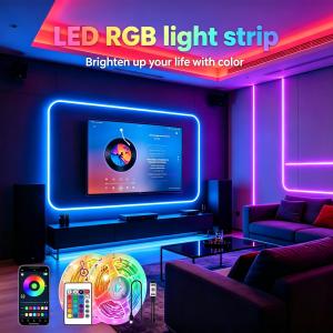 RGB LED strip with 24-key remote control 5V USB powered. Easy to install suitable for interior decoration and holiday parties.
