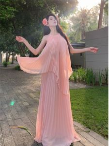 Dopaamine Island Beautiful Backless Beach Skirt Womens Two-Piece Set Super Fairy Tale Vacation Coastal Travel Outfit Set