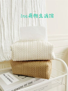 Nordic Style Double Layer Cloth Art Tissue Box Hanging Wheat Spike Texture Living Room Car Bedroom Tablecloth Tissue Bag