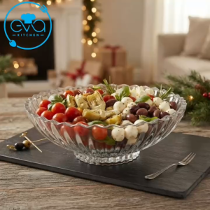 Tô Thủy Tinh Khía Sóng PE-5147JN 31.5cm Đựng Trái Cây Bánh Kẹo Salad Trang Trí Bàn Ăn