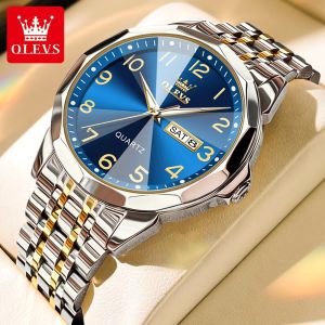 OLEVS watches for men original waterproof glow-in-the-dark dual calendar dial fashion business sapphire mirror stainless steel quartz watch men