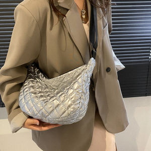 Womens Vintage Nylon Shoulder Underarm Bag Female Casual Waterproof Crossbody Hobo Bags Lady Quilted Space Cotton Handbag