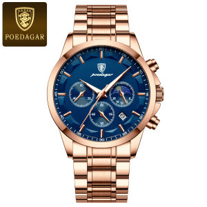 POEDAGAR Top Fashion Mens Watches Waterproof Luminous Stainless Steel Men Wristwatch Chronograph Date Quartz Business Man Watch