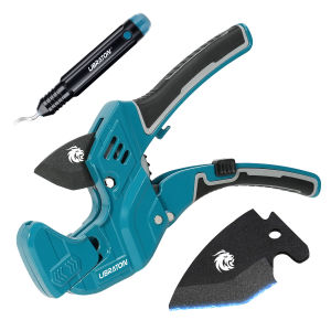 LIBRATON 32-42mm PVC Pipe Cutter Ratchet Tube Cutter Tool with Deburring Tool Replacement Blade for PEX PVC PPR Plastic Pipe