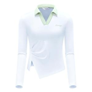 เสื้อแห้งเร็วแขนยาวสำหรับผู้หญิงใส่เล่นกอล์ฟชุดกระโปรงสั้นกันโป๊เก็บเนื้อแหวกข้างคอปกคอวีเสื้อผ้าเสื้อท่อนบน