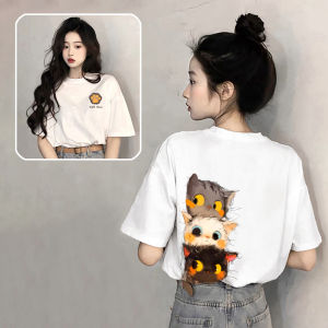 SUSHOUWANGE | Apricot Cat Print Short Sleeve Loose Fit T-Shirt