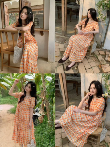 Mixd | Unique Design Puff Sleeves Checkered Summer Dress
