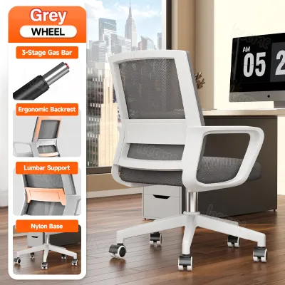 Ergonomic Office Chair with Pedal Home Study Computer Chair With Adjustable Headrest Armrest Lumbar Support Steel Legs S-Shaped Design Mesh 360° Rotating Swivel Five Stars Chrome Base wheels Furniture Black White Heavy Duty Large Angle Reclining