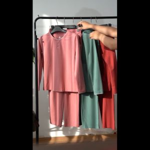 Đồ bộ mặc nhà trung niên chất cotton dệt kim quần dài áo dài tay màu thời trang Việt Thắng B50.2413