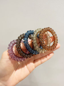 2024 New Arrival Color Transparent Telephone Cord Head Rope Thick with High Elasticity Durable Rubber Band Hair-Binding Seamless Hair Ring Hair Rope