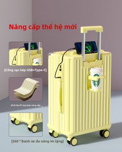 Vali kéo nữ có thể mang lên máy bay cỡ 20 inch 24 inch nhỏ 28 inch vali du lịch bằng da có mật khẩu bánh xe êm ái