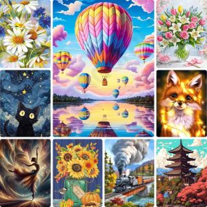 5D DIY Hot Air Balloon Floral Animal Train Pagoda Diamond Painting Multi Style Landscape Wall Decor Gift