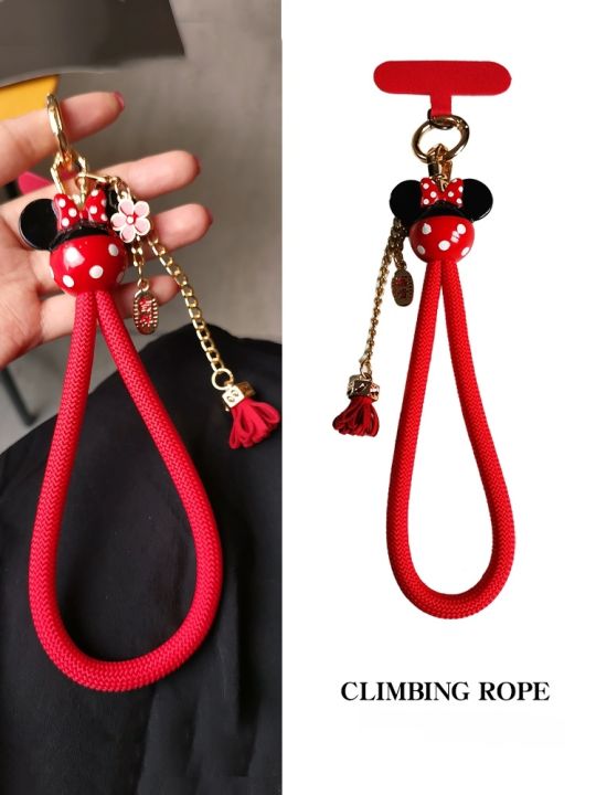 Thickened Woven Phone Strap Mickey Mouse Pendant Short Wristband Anti-Loss Phone Case Chain Keychain Handheld Anti-Fall Rope Unisex