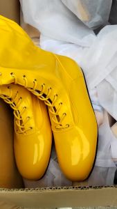 Hogan Wrestling Boots Yellow Black Pro Lace Up Costume Ring Boots Mens High Top Leather Boots Wrestling Shoes