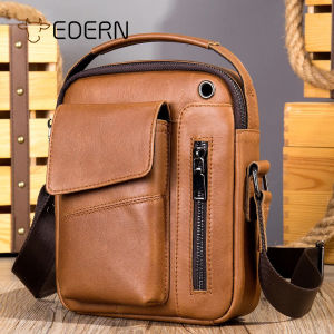 EDERN กระเป๋าสะพายไหล่หนังแท้ย้อนยุคสำหรับผู้ชายกระเป๋าเมสเซนเจอร์คอมมิวเตอร์แฟชั่นกระเป๋าสะพายข้างหนังวัวความจุขนาดใหญ่กระเป๋าสลิง