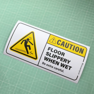 Caution. Floor Slippery When Wet. Wall Sticker Sign Signage Safety Warning Label. Lantai Licin Stiker.