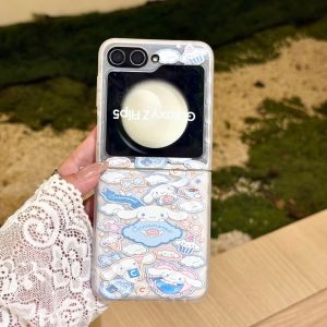 Sanrio | Cute Cartoon Sanrio Cinnamoroll Magnetic Stand Phone Case for Samsung Z Flip 7 6 5 4 Z Flip 3 Folded Shockproof Cover With Chain