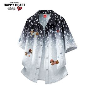 CHARLES JANGS HAPPY HEART | Gradient Loose Versatile Casual Short Sleeve Shirt