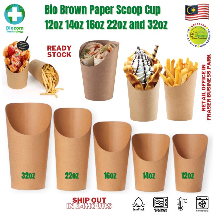 Assorted Sizes Biodegradable Brown Paper Scoop Cup Chips French Fries