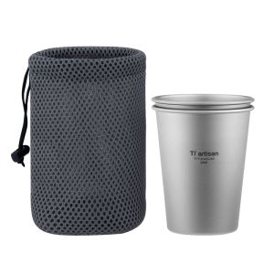 Tiartisan 2pcs PURE TITANIUM 320ml ถ้วยเบียร์กลางแจ้ง Camping Ultralight แก้วกาแฟเดินทางปิคนิคแบบพกพาถ้วยน้ําทนทาน