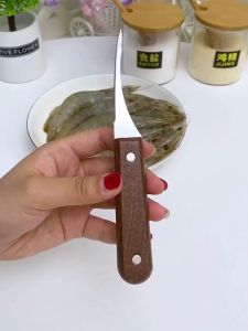 Kitchen Shrimp Deveiner Knife Serrated Stainless Steel Blade and Wooden Handle Shrimp Deveining Tool Essential Tool for Kitchen