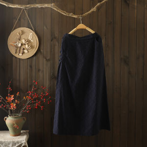 Váy Midi Chữ a Cạp Cao Bằng Vải Lanh Cotton Họa Tiết Thêu Cổ Điển Phong Cách Dân Tộc Váy Dài Vừa Phải Cho Mùa Thu