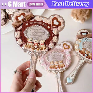 Sweetie Bear Collection HD Handheld Makeup Mirror with Flower Design Exquisite 3-Type Relief Portable Cute Cosmetic Tool