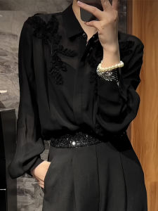 UYFY | Retro Chic Black Shirt Womens Fashionable Base Layer Top Spring New Style Ageless Stylish High-End Feel Commute Wind Shirt