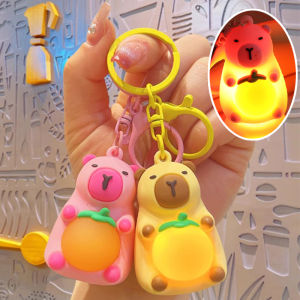 พวงกุญแจตุ๊กตา Capibala พวงกุญแจกระเป๋าเป้สะพายหลังไฟกลางคืนปลาโลมาน่ารักอุปกรณ์เสริมขนาดเล็กห้อย