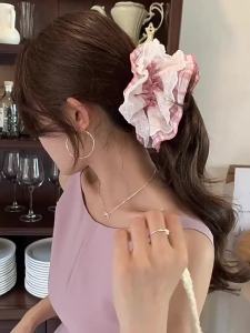 Phụ Kiện Tóc Thời Trang Dành Cho Nữ: Dây Buộc Tóc Ren Kẻ Caro Phong Cách Ngọt Ngào Bốn Lớp Bản To Kiểu Búi Tóc Chất Liệu Thun.