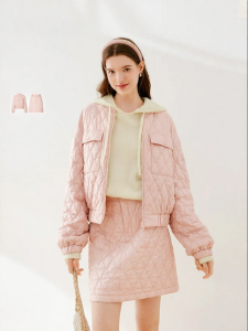 SEIFINI | Pink Classic Style Short Padded Coat Slim Fit