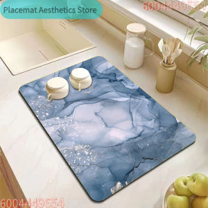 Marble Pattern Kitchen Counter Mat Absorbent Water Control Anti-Scald Heat-Resistant Dish Drying Pad for Home Use