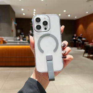 Transparent Magnetic Absorption Ring Holder for iPhone 15 pro Max 16 pro Handheld Protective Case Anti-Fall High End Clear Shell