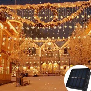 Snowflake Christmas Decoration 2025 Street Garlands on The House LED Icicle Lights Outdoor Waterproof Curtain Fairy String Light