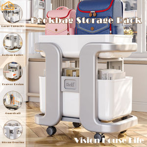 Vision 2 Layer Movable Trolley Floor Standing Bookshelf Schoolbag Storage Rack Multifunctional Book Storage Rack Office Slit Sorting Shelf Gap Plastic Sundrie Storage Trolley Handy Gadget under Table Pulley Cabinet