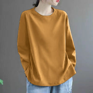 เสื้อยืดคอกลมแขนยาวผ้าฝ้ายแท้สไตล์ย้อนยุคสำหรับผู้หญิงไซส์ใหญ่ แฟชั่นฤดูใบไม้ผลิและฤดูใบไม้ร่วง ลายการ์ตูน ทรงหลวม ทรงเอ