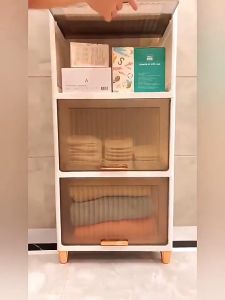 Room storage cabinet bathroom rack floor-to-ceiling 4 Layer multistorey 4层透明翻盖收纳柜