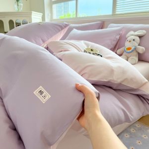 MINGSHA | Cotton Plain Color Combination Bed Sheet 4-Piece Set
